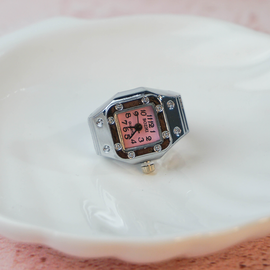 Anillo reloj cuadro rosa