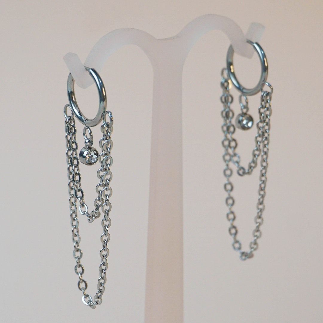 Aretes cadena plateados