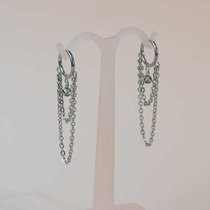 Aretes cadena plateados