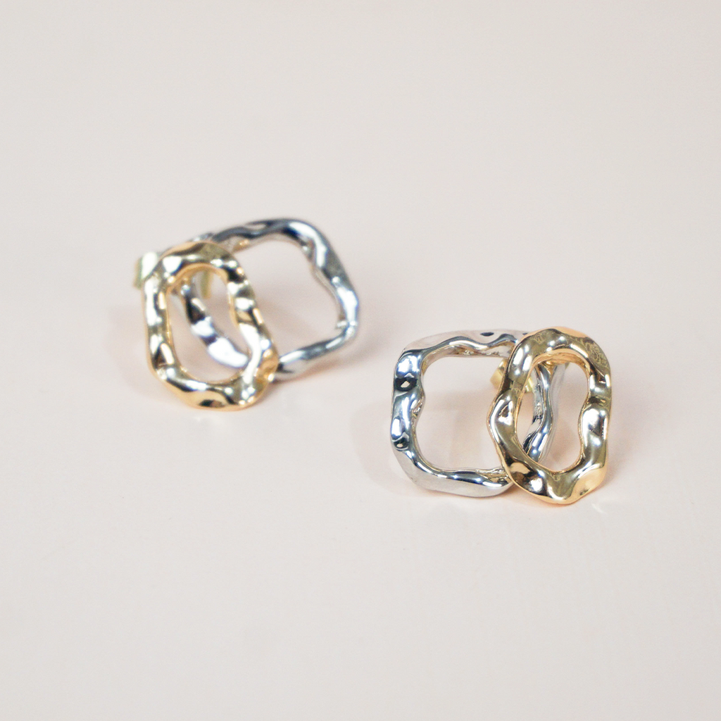 Aretes cuadros bicolor