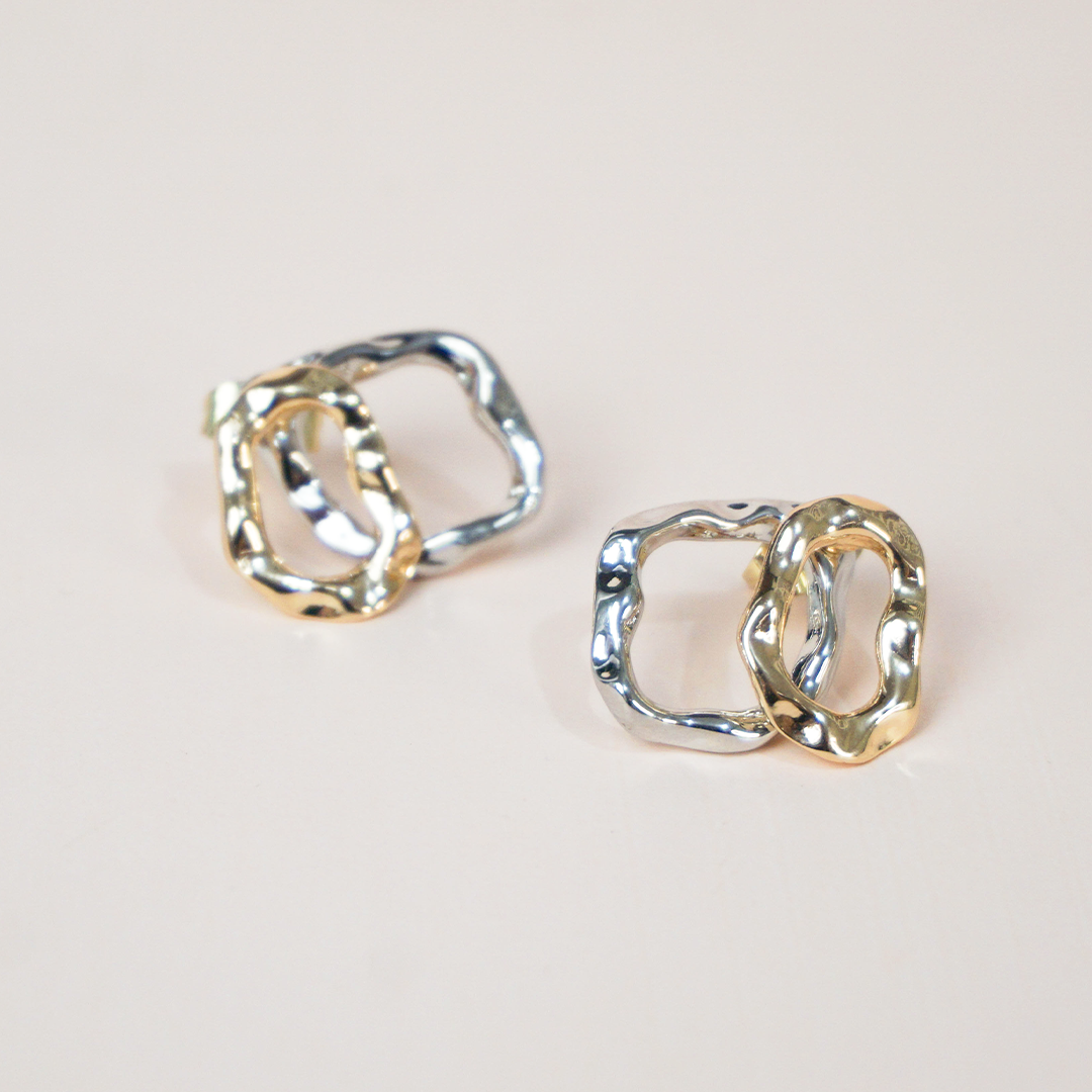 Aretes cuadros bicolor