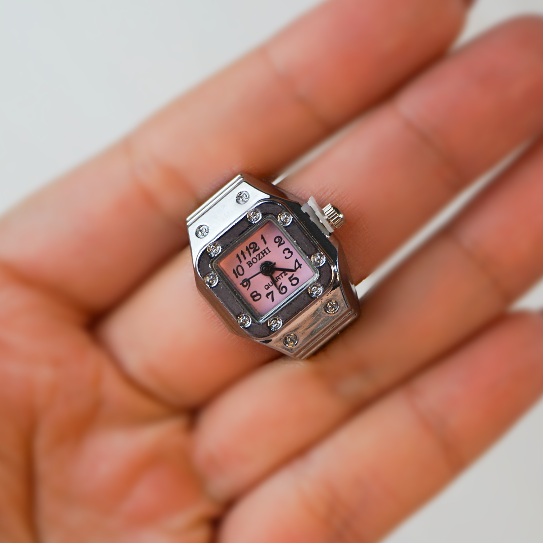 Anillo reloj cuadro rosa