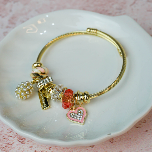 Pulsera dijes corazón rosa